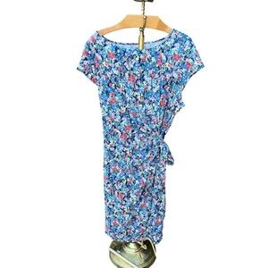 Lands' End Blue Floral Cotton Stretchy Summer Dress